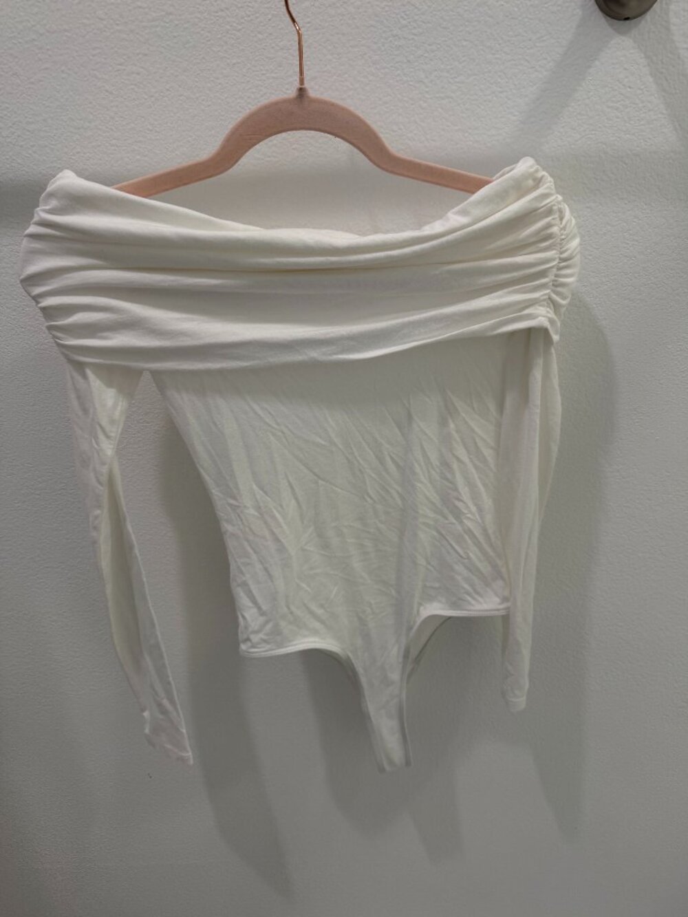 Clyque White Off-Shoulder Ruched Bodysuit Micro Modal Size XS